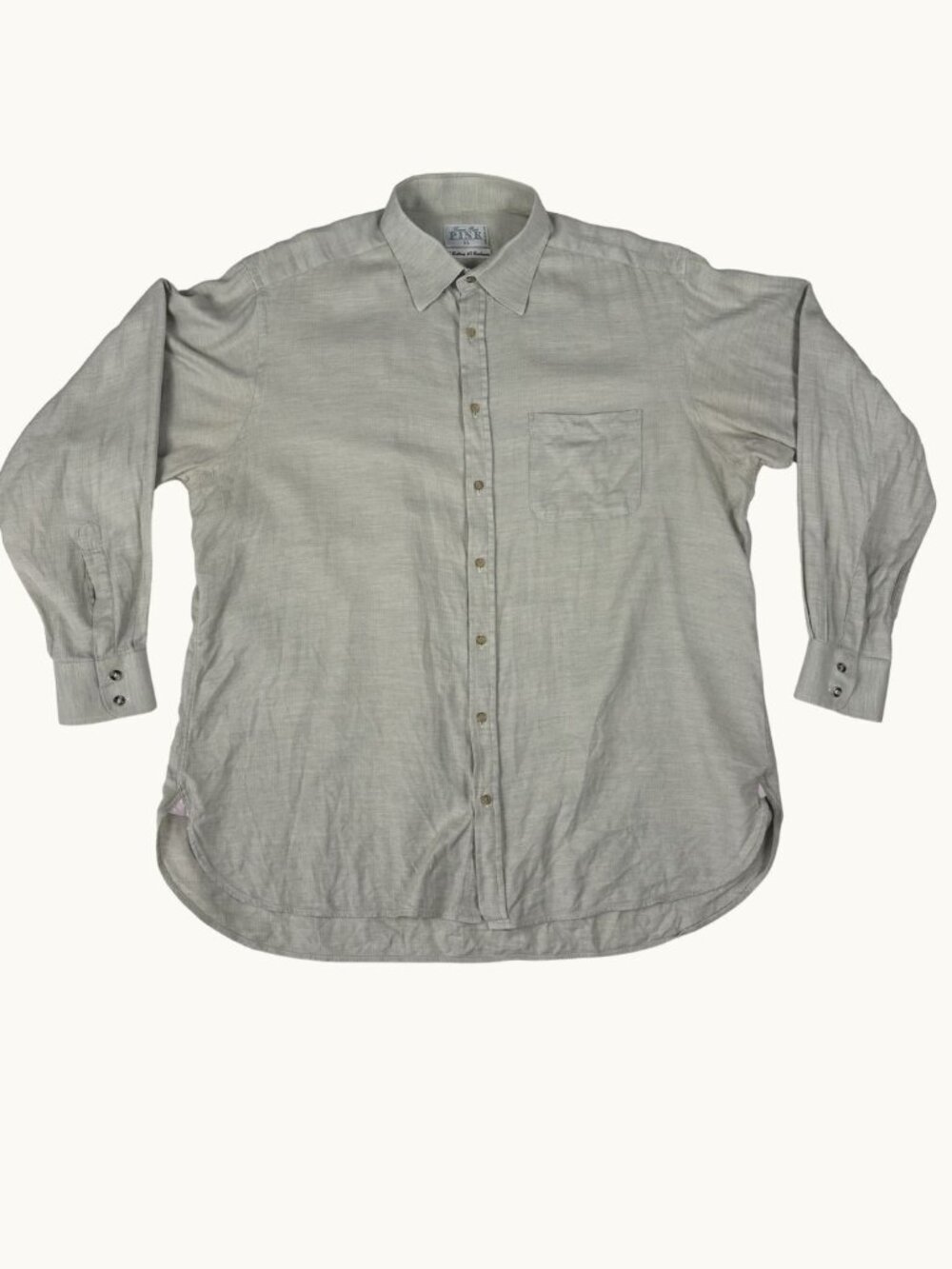Thomas Pink Cotton Cashmere Herringbone Dress Shirt XL Sage Made in Ireland